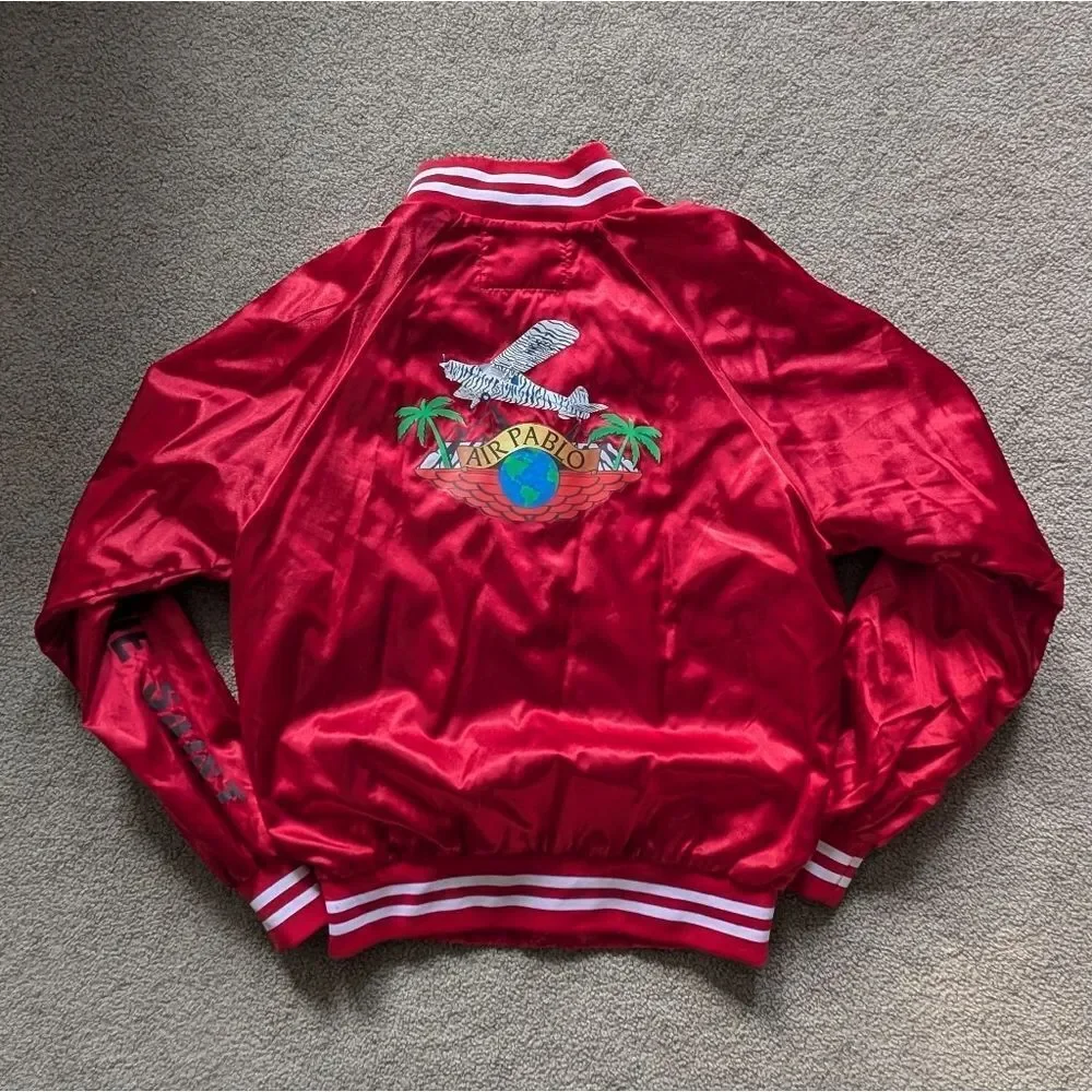 B wood Air Pablo Flight Jacket Red Satin Size S